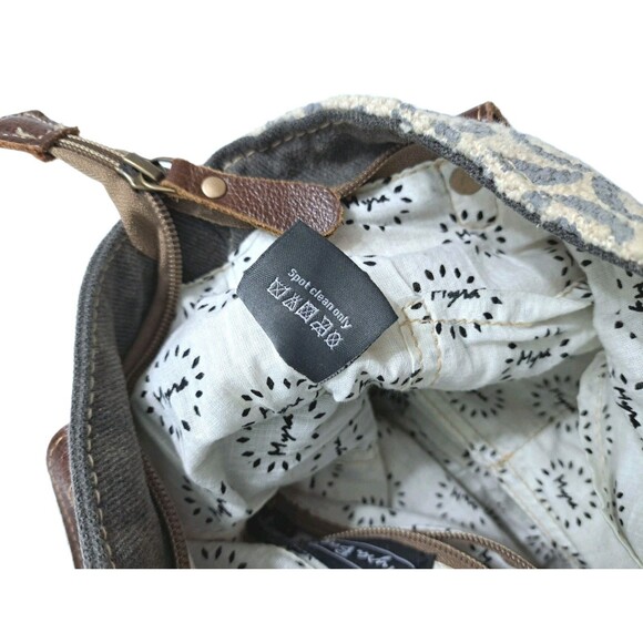 Myra Bag Leather Canvas Southwestern Aztec Shoulder Bag Satchel Cowhair Gray - Picture 9 of 9